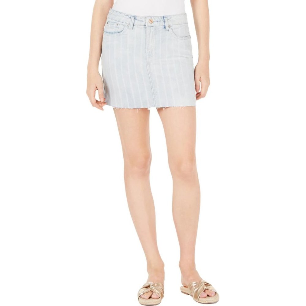 Vanilla Star Juniors Striped Denim Raw Hem Skirt
